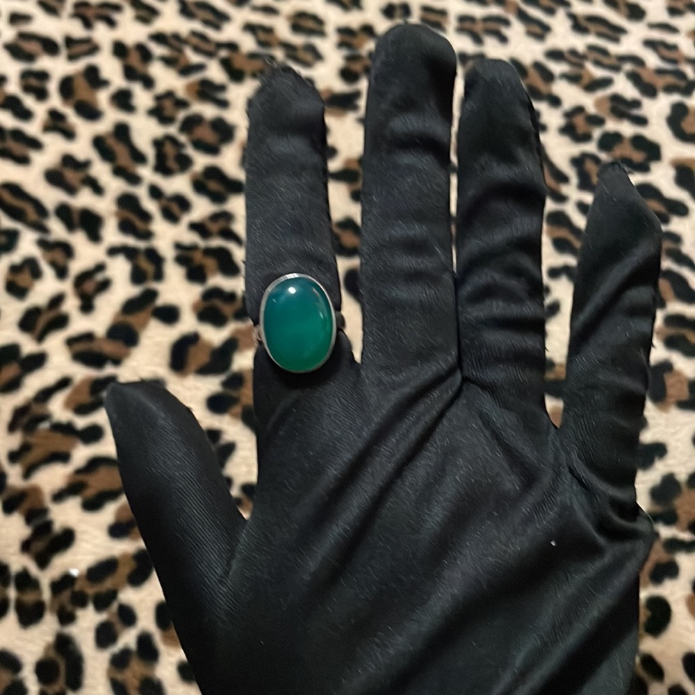 Sterling Silver GREEN Ring Glass 💚 Jewelry 8 Boho Oval Classic Verde Fashion - Picture 4 of 15
